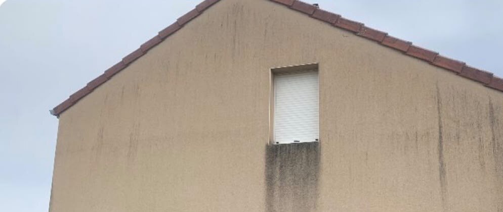 Façade noircie par les moisissures avant nettoyage, second chantier